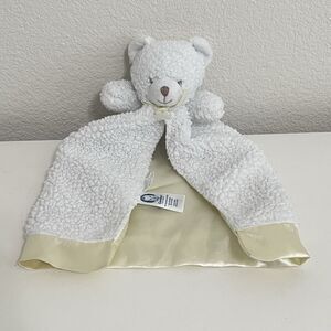 Gerber White Teddy Bear Security Blanket Lovey Yellow Satin Trim Sherpa Soother